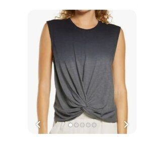 Zella Women’s Twist Front Dip Dye Performance Tank, Black/Gray, Sz. S